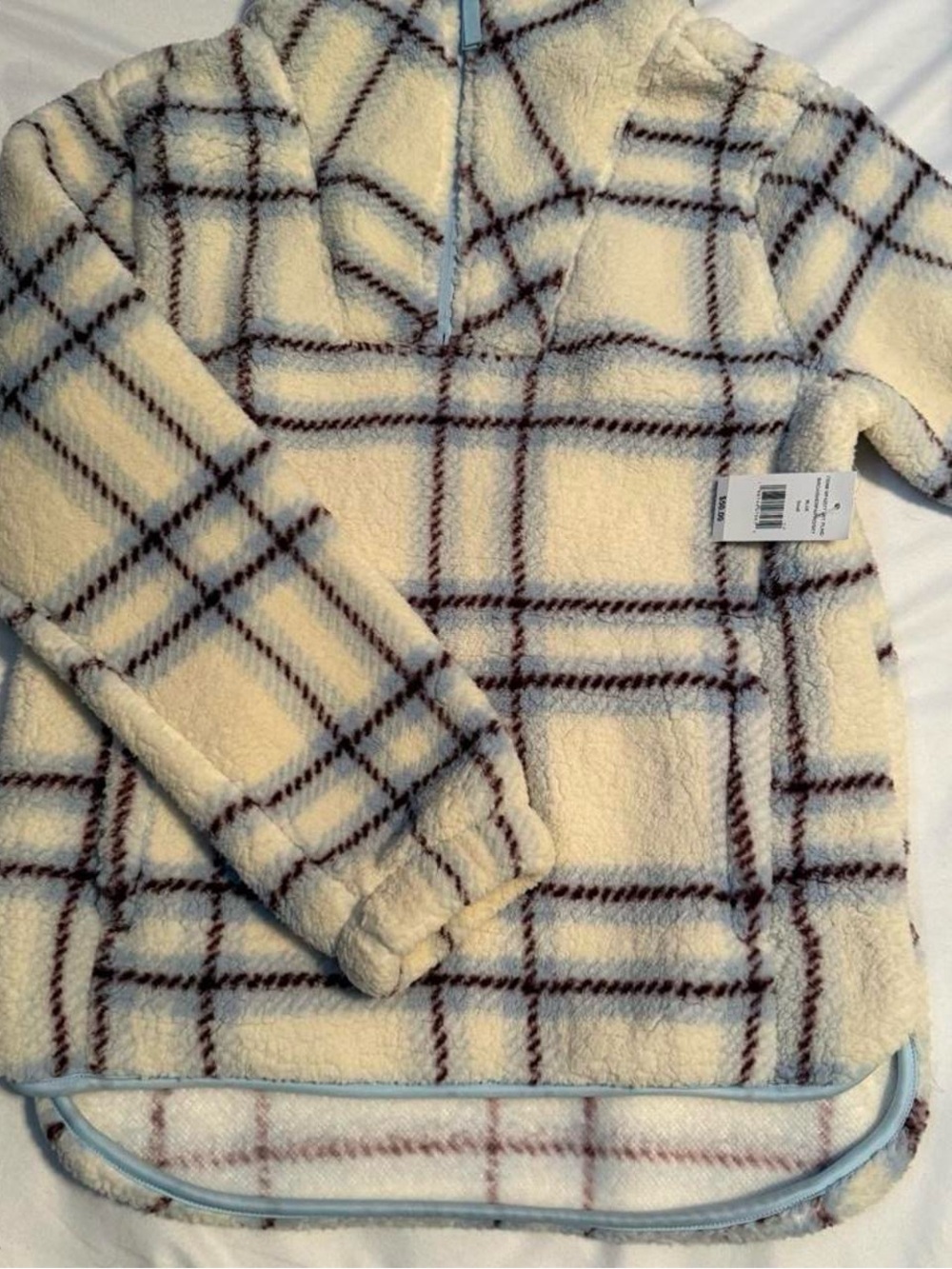 🤍 Mia & Tess Sky Plaid Sherpa Quarter-Zip Pullover – Size Small – NWT